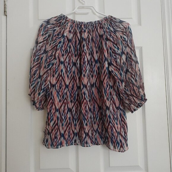 Marie Oliver Women's Size S Multicolor Southwest Print Silk Blend Crepe Blouse - Picture 3 of 12